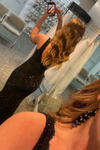 Elegant Black Lace Long Prom Dress With Glitter Rhinestones
