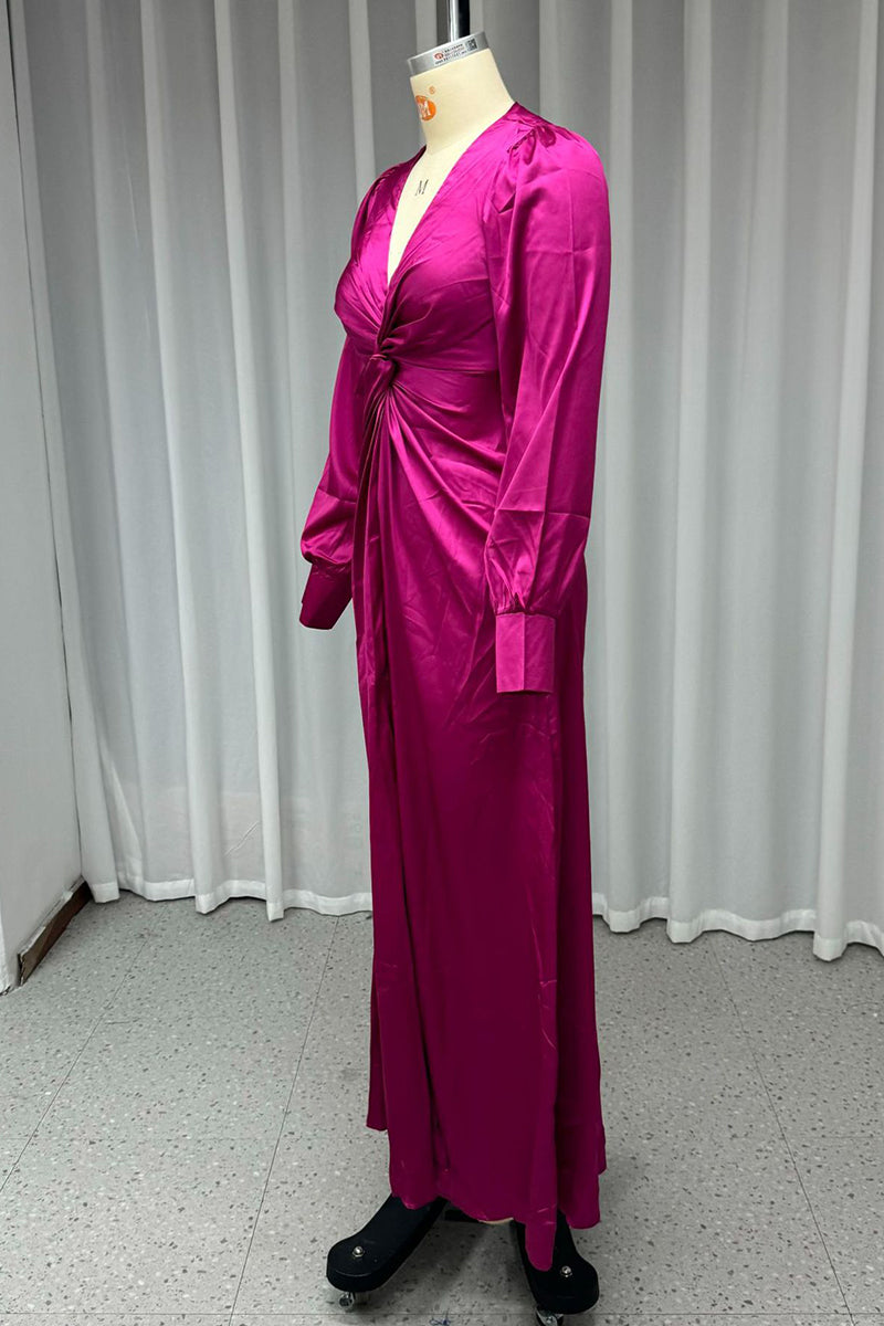 Abiti da Sera Sexy in Tinta Unita con Spacco e Scollo a V Pieghettati per il Ballo