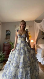 Bellissimo Abito Lungo da Sera in Chiffon con Stampa Floreale Y96