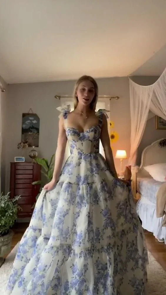 Vestidos longos de baile de finalistas em chiffon com estampado floral bonito Vestido de noite Y96