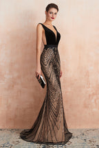 Black Lace Mermaid Prom Dress Long Sleeveless Evening Gown