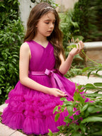 Fuchsia Princess Sleeveless Tulle Flower Girl Ruffles Mini Wedding Dress
