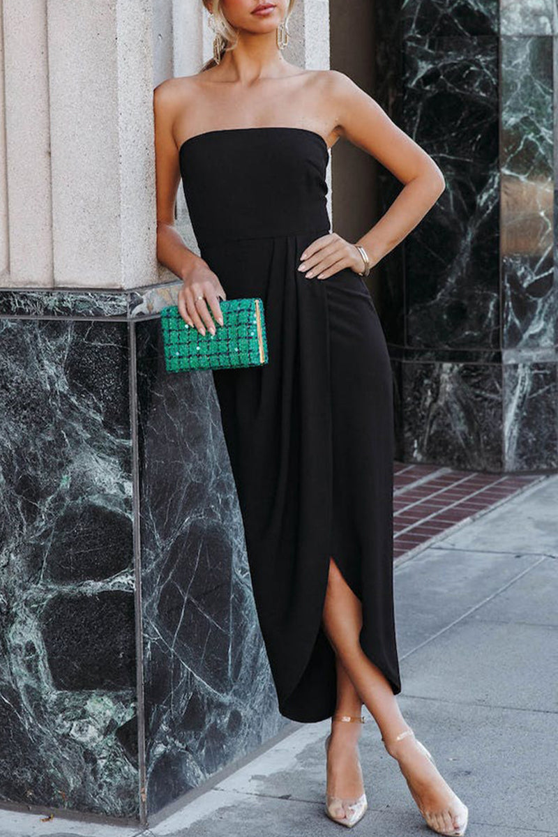 Sexy formelle, einfarbige, trägerlose Abendkleider mit Schlitz 