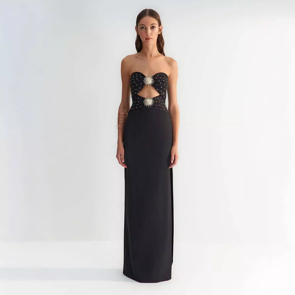 Sexy Cutout Strapless Sunflower Prom Dress