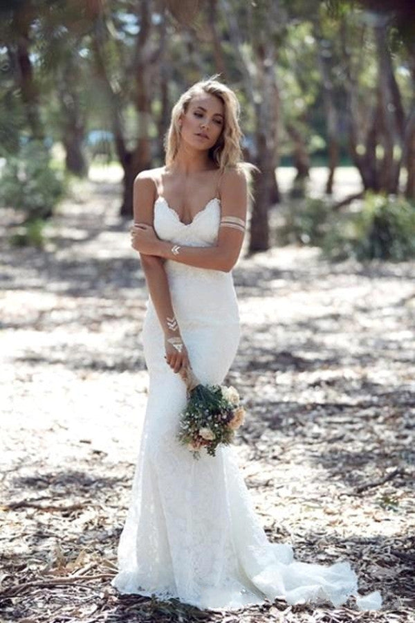Elegant Lace Mermaid Backless Wedding Dress With Train