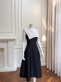 Robe de bal noire et blanche en satin à une épaule, coupe évasée, robe de soirée formelle Y8580