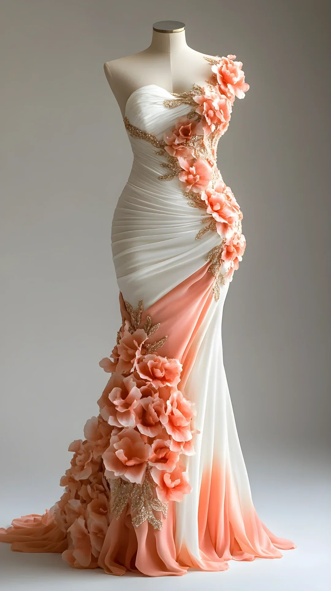 Hübsche Pfingstrosen-Blumenapplikationen Chiffon-Abendkleid Meerjungfrau Langes Festkleid Y8565