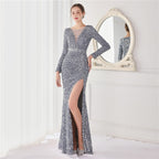 Cocktail Elegant Long Sleeve Sequined Fishtail Evening Dress