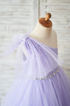 Short Sleeve Tulle Floor Length Flower Girl Dress With Bow
