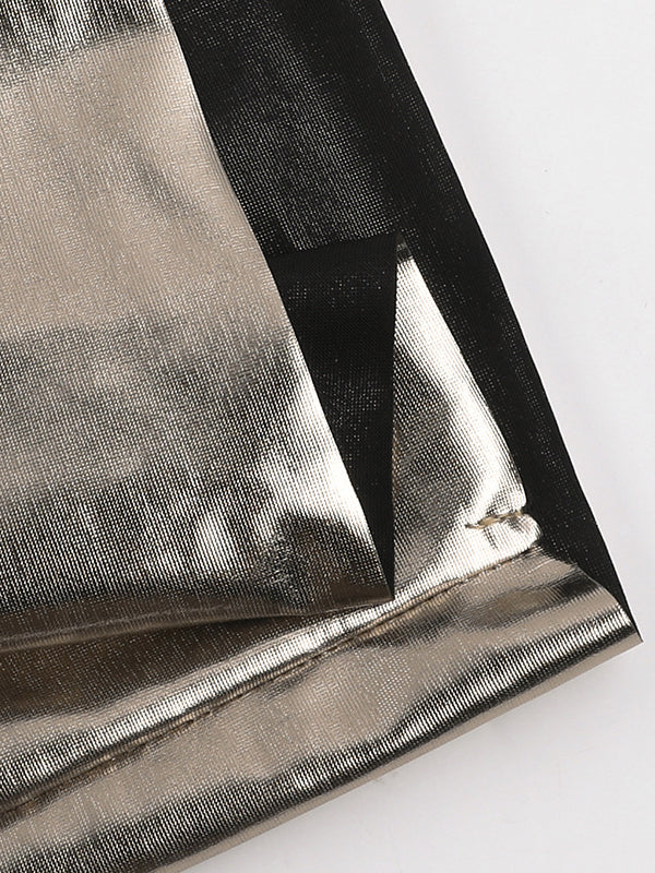 Skinny Sleeveless Asymmetric Pleated Shiny Split-Back Split-Joint One-Shoulder Evening Dresses Maxi Dresses