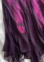 Vestido de fiesta largo de noche estilo sirena vintage con tirantes morados y cuentas de gasa Y7503