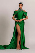 Vestido de Baile Verde-Sálvia com Alças, Pregas Elegantes e Detalhes Cintilantes de Pedraria