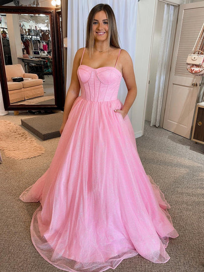 A-Linien-Ballkleid aus Glitzertüll mit Taschen