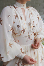 Robe de soirée longue en mousseline de soie étoilée à paillettes avec manches lanternes pour fête