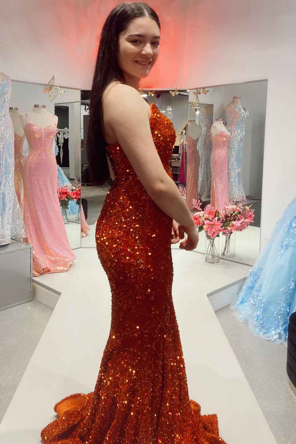 Sparkly Gold Sequin Strapless Sweetheart Mermaid Prom Dress