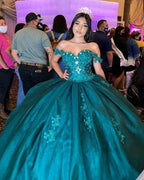 Abito da ballo verde in tulle con spalle scoperte Abito verde per Quinceañera Y290