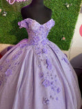 Abito da ballo lavanda con spalle scoperte e fiori tridimensionali, vestito per sedicesimo compleanno Y473