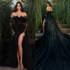 Black Off The Shoulder Lace Prom Dress A Line Floor Length Chiffon