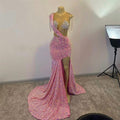 Abiti da sera lunghi a sirena con paillettes rosa scintillanti per ragazze nere, abito di lusso con nappe per festa di gala 2023, con spacco Y1871