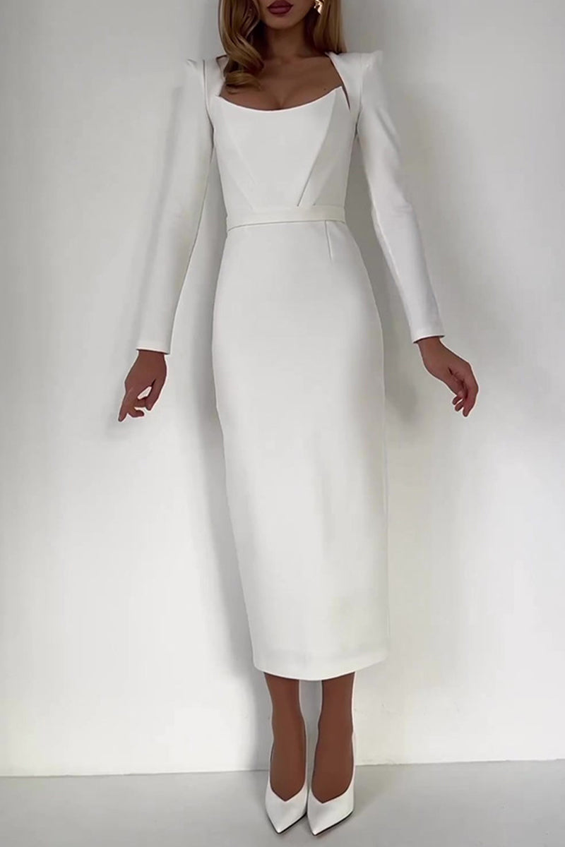 Prominente Elegante, einfarbige, rückenfreie Abendkleider mit quadratischem Kragen 