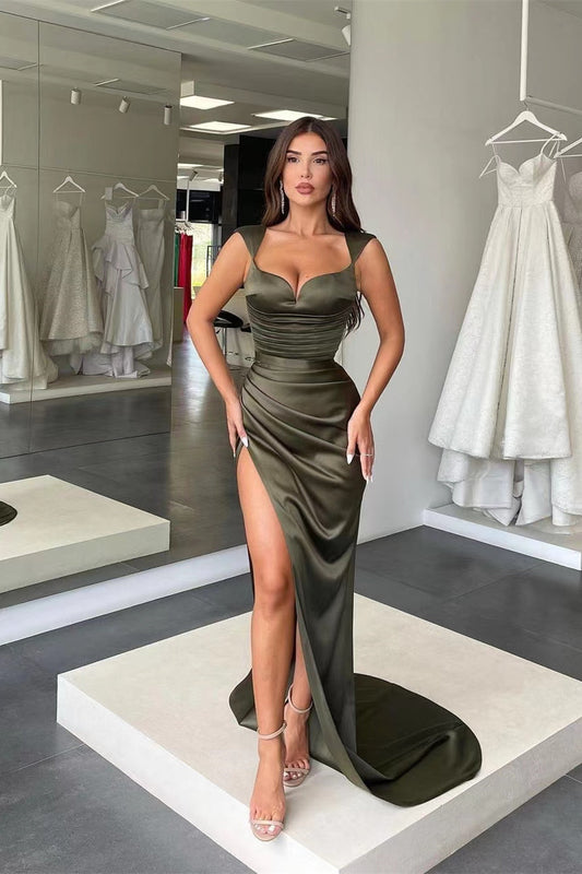 Long Mermaid Sweetheart Satin Prom Dress with Split