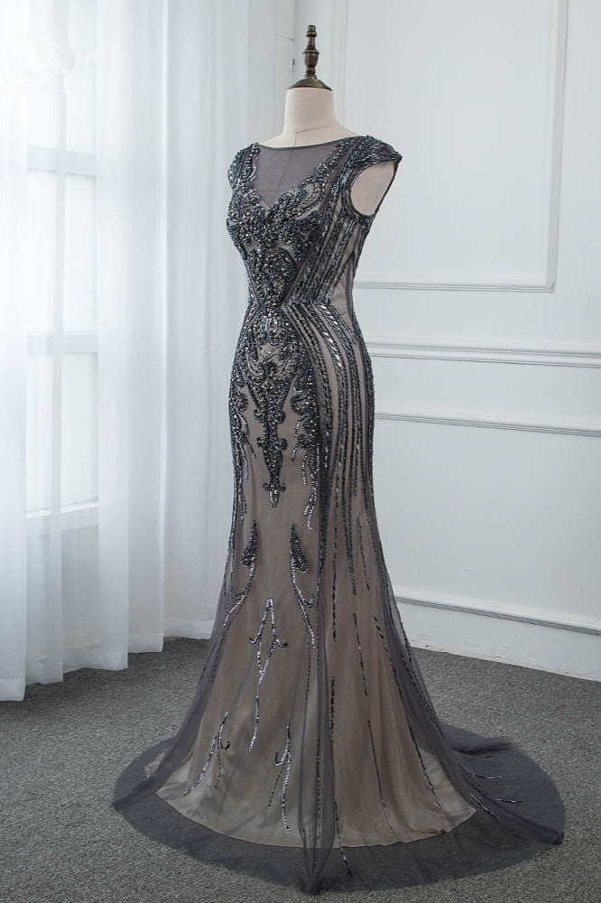 BMbridal Glamorous Black Jewel Neck Mermaid Prom Dress With Rhinestone
