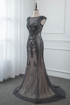 BMbridal Glamorous Black Jewel Neck Mermaid Prom Dress With Rhinestone