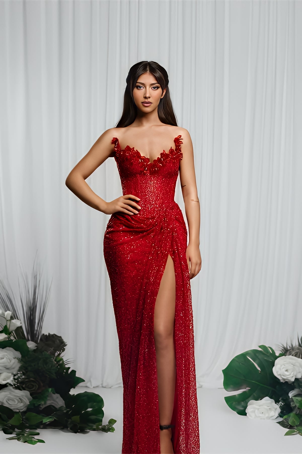 Strapless Sleeveless Mermaid Prom Dress With High Split Pleated Custom Colors