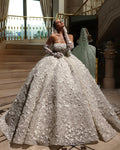 Exquisite White Strapless Floral Floor Length Wedding Dress