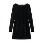 TARUXY Bead Drill Velveteen Dress For Women Long Sleeve Slim Black Formal Dress Female Party Elegant Retro Evening Dresses Femme