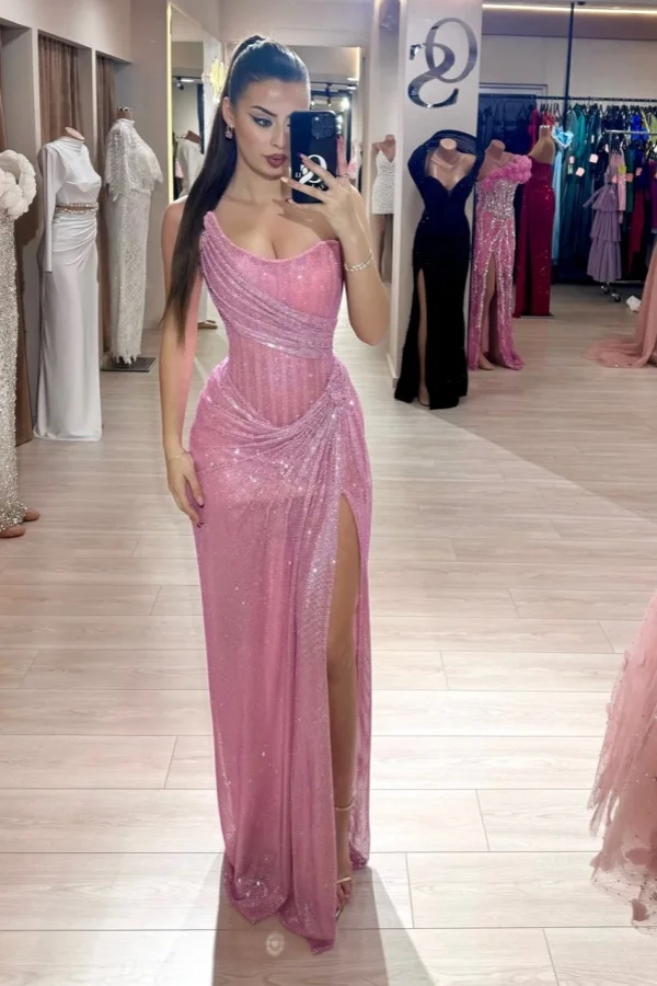 Custom Color Strapless Mermaid Long Prom Dress With High Slit