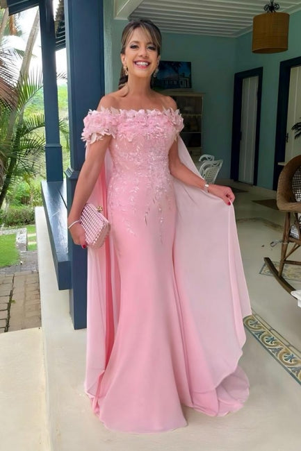 Fabuloso vestido de encaje con hombros descubiertos para madre de la novia, sin mangas, color rosa, con apliques