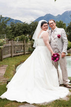 Ivory V Neck Sleeveless A Line Wedding Dress With Appliques And Chapel Train