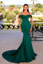 Vestido de fiesta largo de satén con cuentas, sin mangas, estilo sirena, color verde oscuro, a la moda