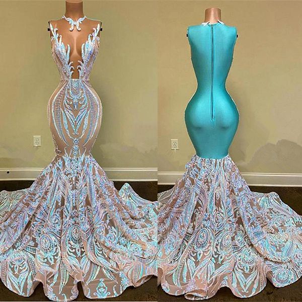 Bridal Sequined Mermaid Prom Dress Floor Length With V Neck And Sleeveless