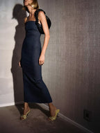 Sexy trägerloses, rückenfreies Reißverschluss-Split-Kleid, Party-Blue-Denim-Kleid für Damen, langes Kleid für Damen, Sommer-Abendkleider 