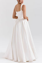 Breite Träger Korsett Einfarbig Kleider Maxi Kleider-Weiß 