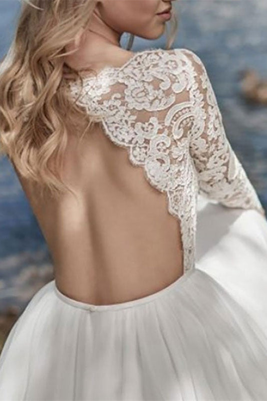 Lace Long Sleeve Chiffon Bridal Wedding Dress With Ethereal Silhouette