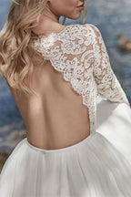 Lace Long Sleeve Chiffon Bridal Wedding Dress With Ethereal Silhouette