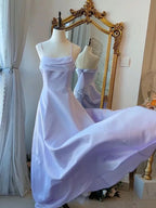 Abito da sera elegante viola con spalline sottili, vestito da fata formale per festa, abito da sera Y7554