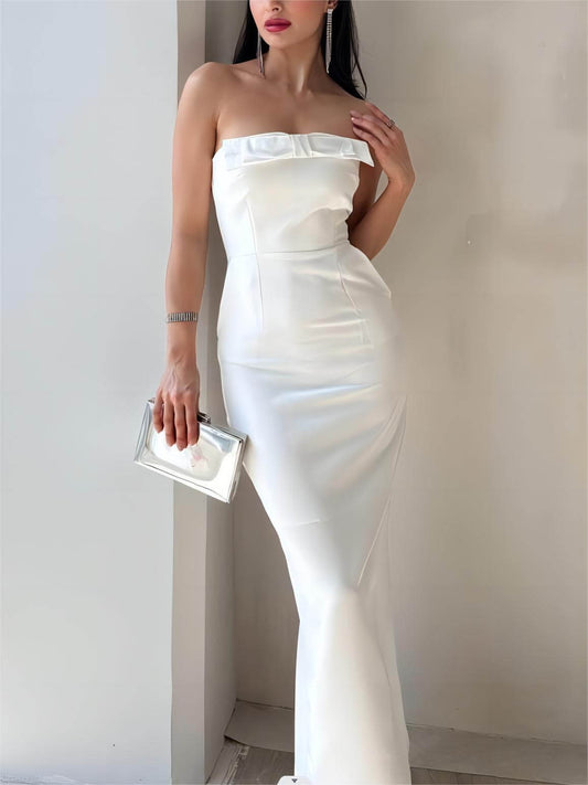 Trägerloses Midikleid mit Schleife 