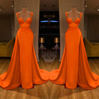 Atemberaubendes langes Meerjungfrau-Ballkleid aus Satin mit Herzausschnitt und hohem Schlitz