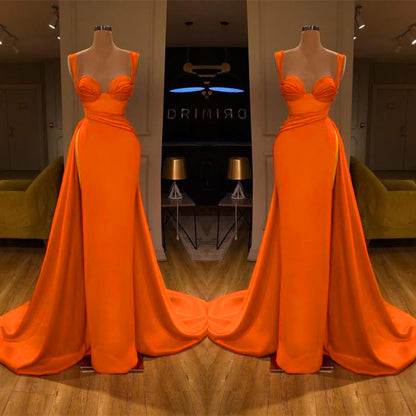 Stunning Long Sweetheart Mermaid Satin Prom Dresses with High Slit