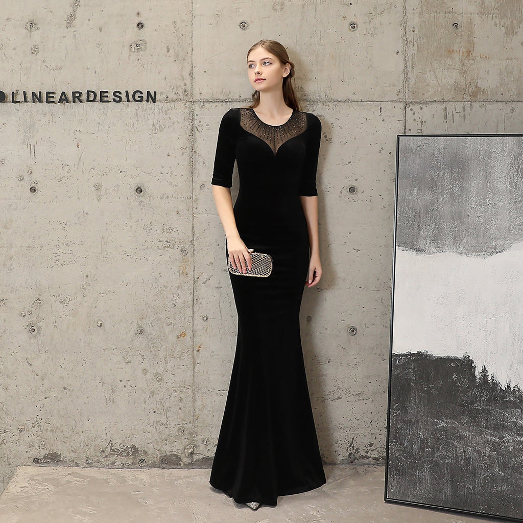 Fischschwanz Abendkleid Frauen High-End Elegante Cocktail Jahrestagung Elegante Schwarz Samt Königin 