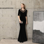 Fischschwanz Abendkleid Frauen High-End Elegante Cocktail Jahrestagung Elegante Schwarz Samt Königin 