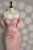 Abito da sera rosa carino sirena con perline di perla, scollo a barca, abito da ballo Y7604