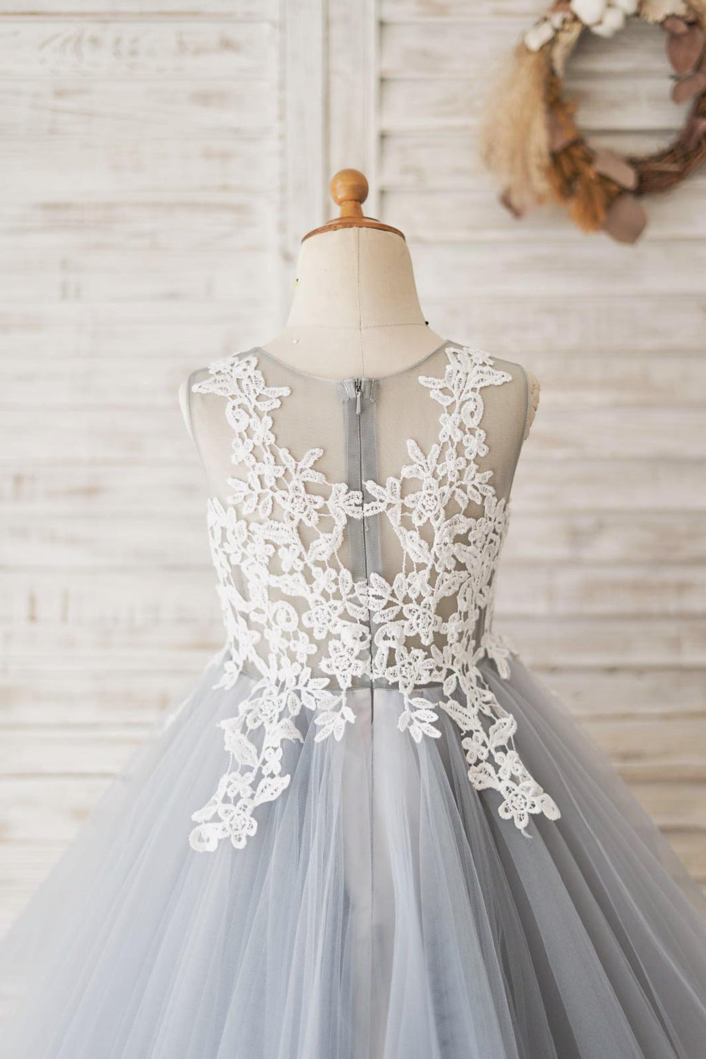 Blue Sweetheart Flower Girl Dress Lace Tulle Floor Length Sleeveless