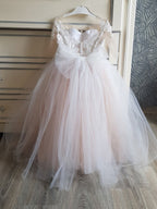 Cap Sleeves Flower Girl Dress With Lace Appliques And Bow Tulle Floor Length