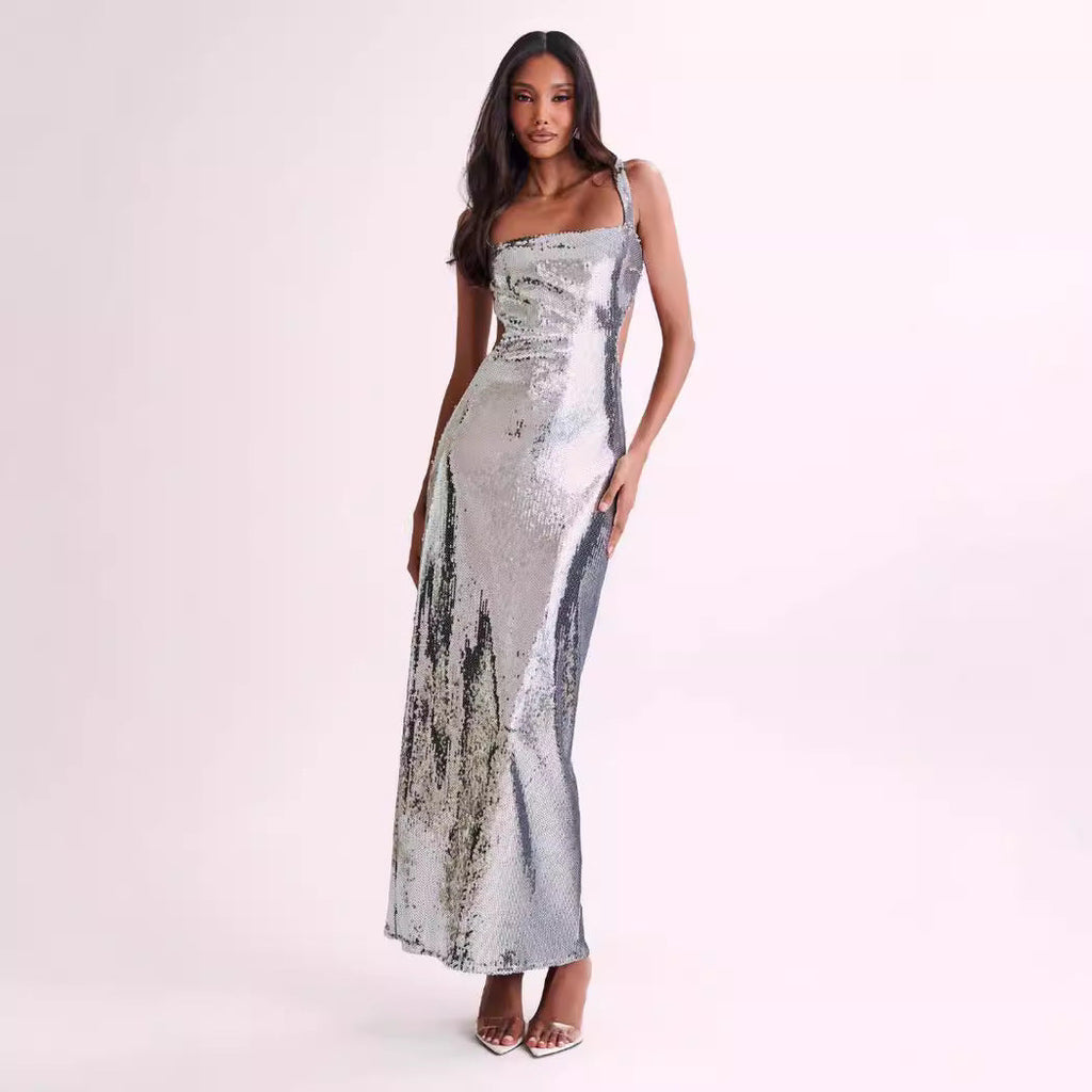 Sequin Backless Slim Fit Slit Prom Dress