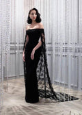 Vestido de Baile Sereia Preto com Capa Vestido de Noite Elegante Y14